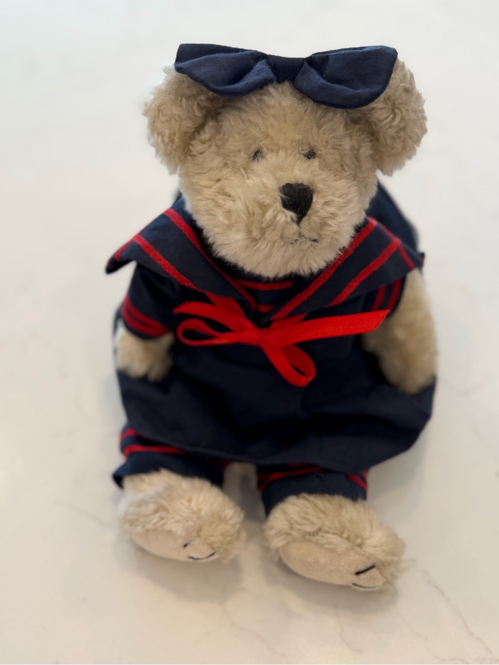 Boyds Bears Beige Plush in Navy Sailor Dress with Red Trim, Buffington Fitzbruin
